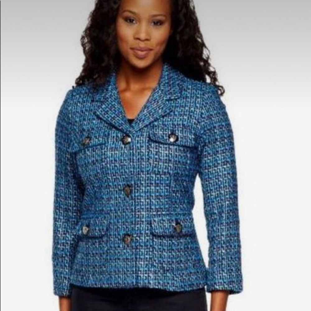 Joan Rivers Blue Tweed Parisian Chanel Like Jacket NWOT SZ 14